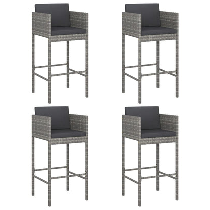 5 Piece Garden Bar Set with Cushions Grey Poly Rattan