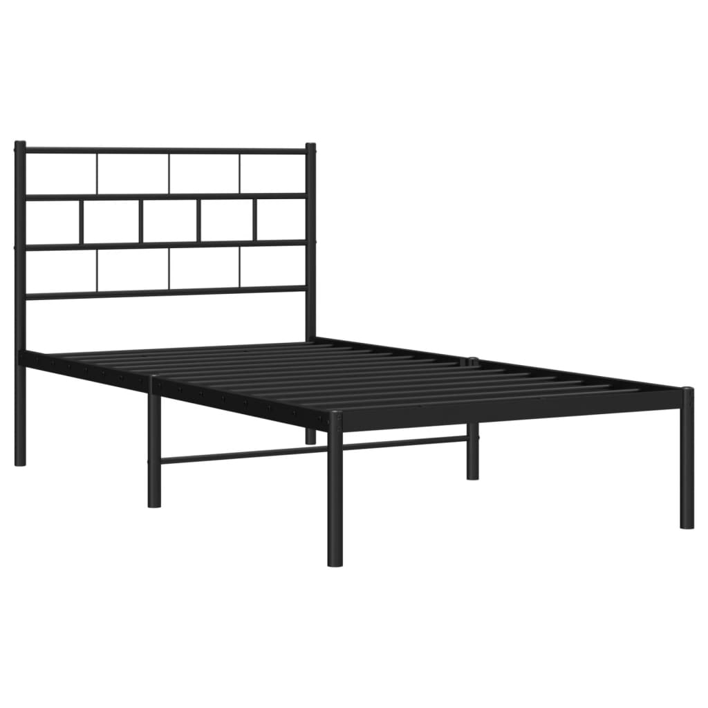 Metal Bed Frame without Mattress with Headboard Black 75x190cm