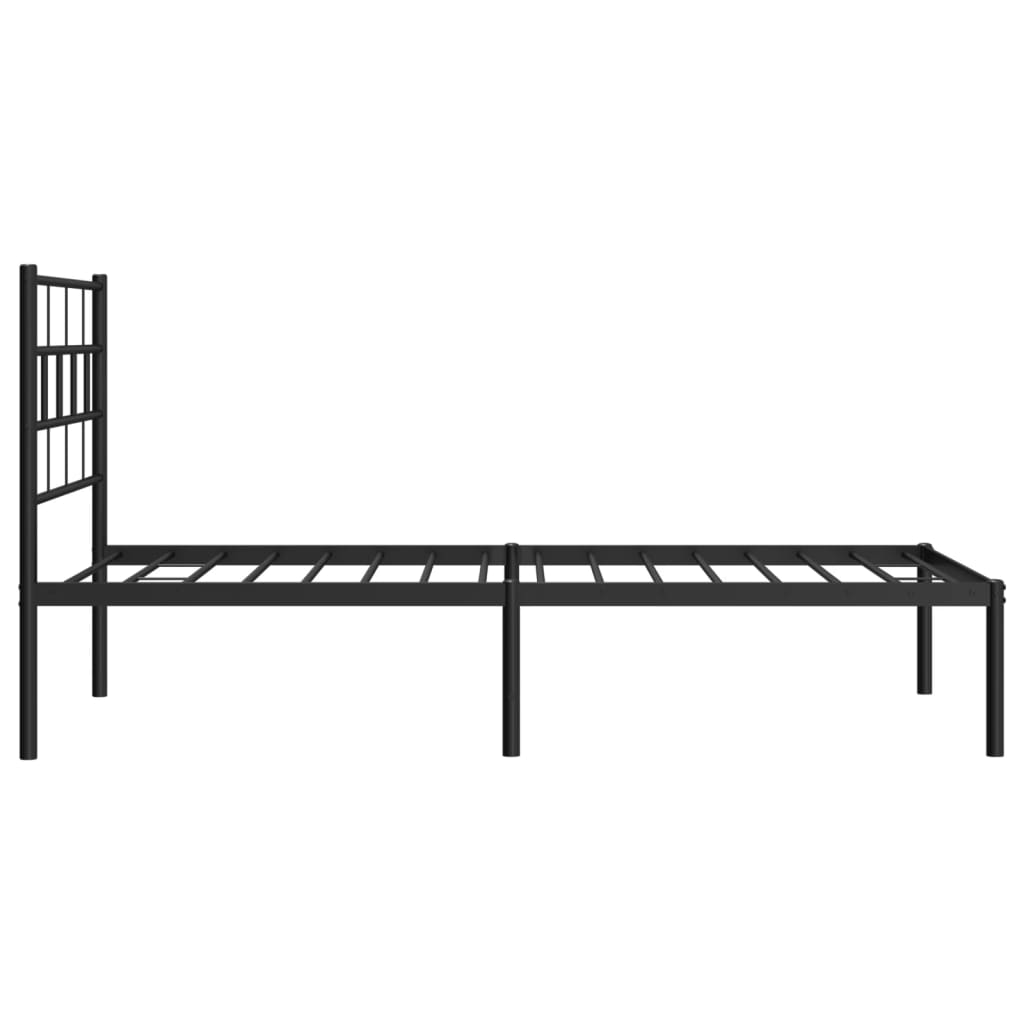 Metal Bed Frame without Mattress with Headboard Black 75x190cm
