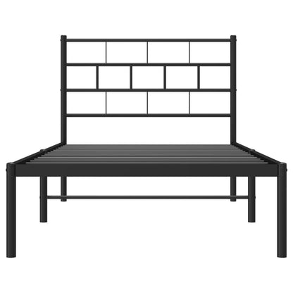 Metal Bed Frame without Mattress with Headboard Black 100x190cm