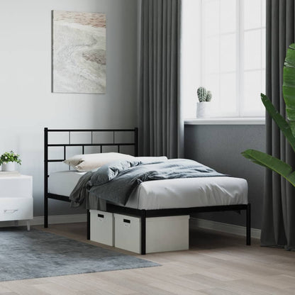Metal Bed Frame without Mattress with Headboard Black 100x190cm