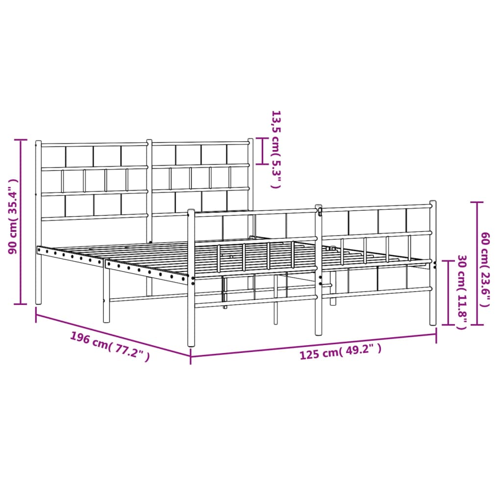 Metal Bed Frame without Mattress with Footboard White 120x190cm