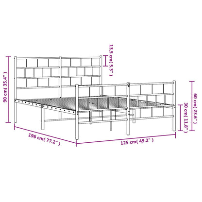Metal Bed Frame without Mattress with Footboard White 120x190cm