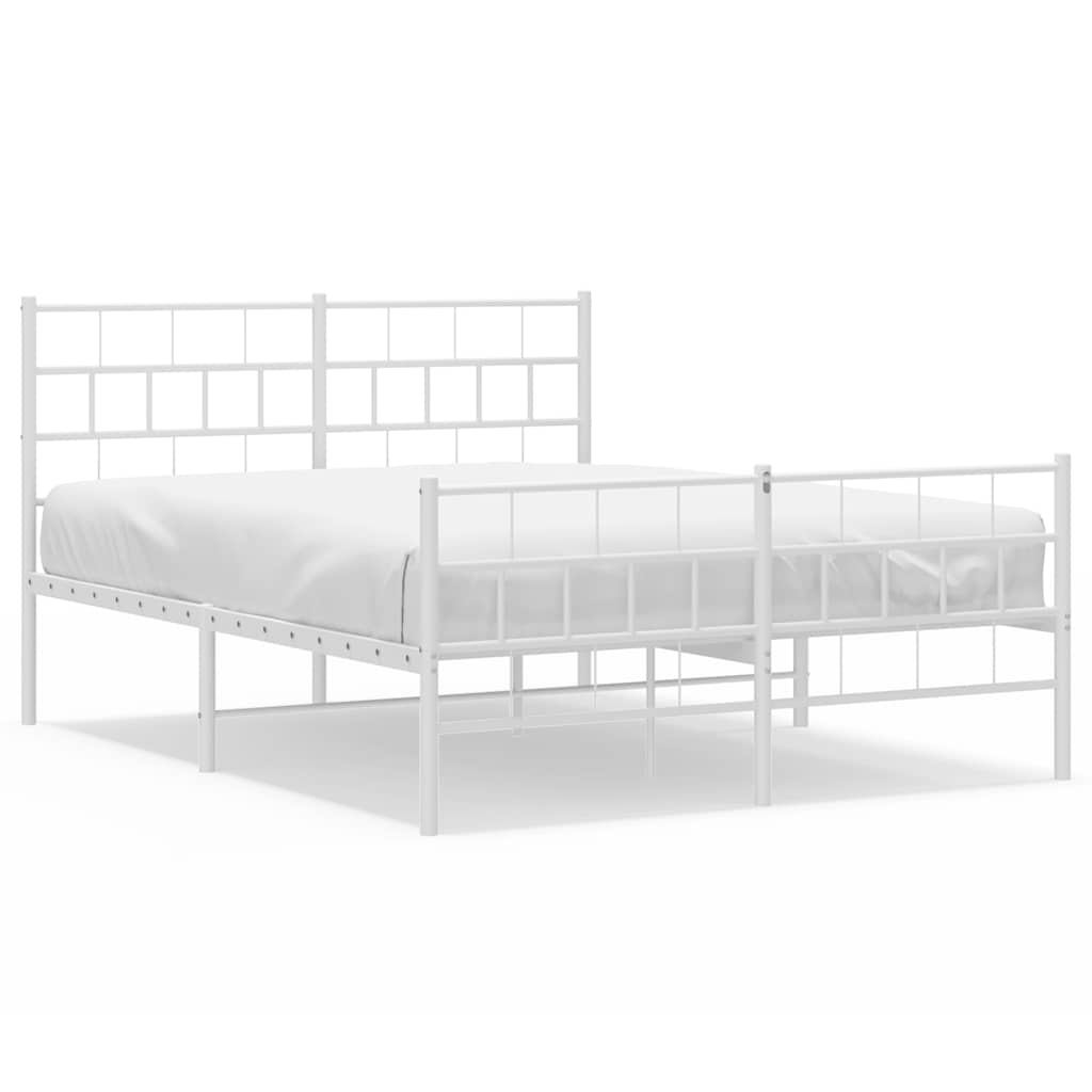Metal Bed Frame without Mattress with Footboard White 150x200cm