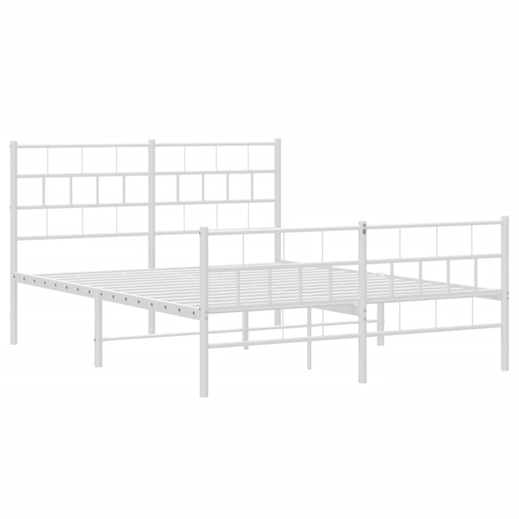 Metal Bed Frame without Mattress with Footboard White 150x200cm