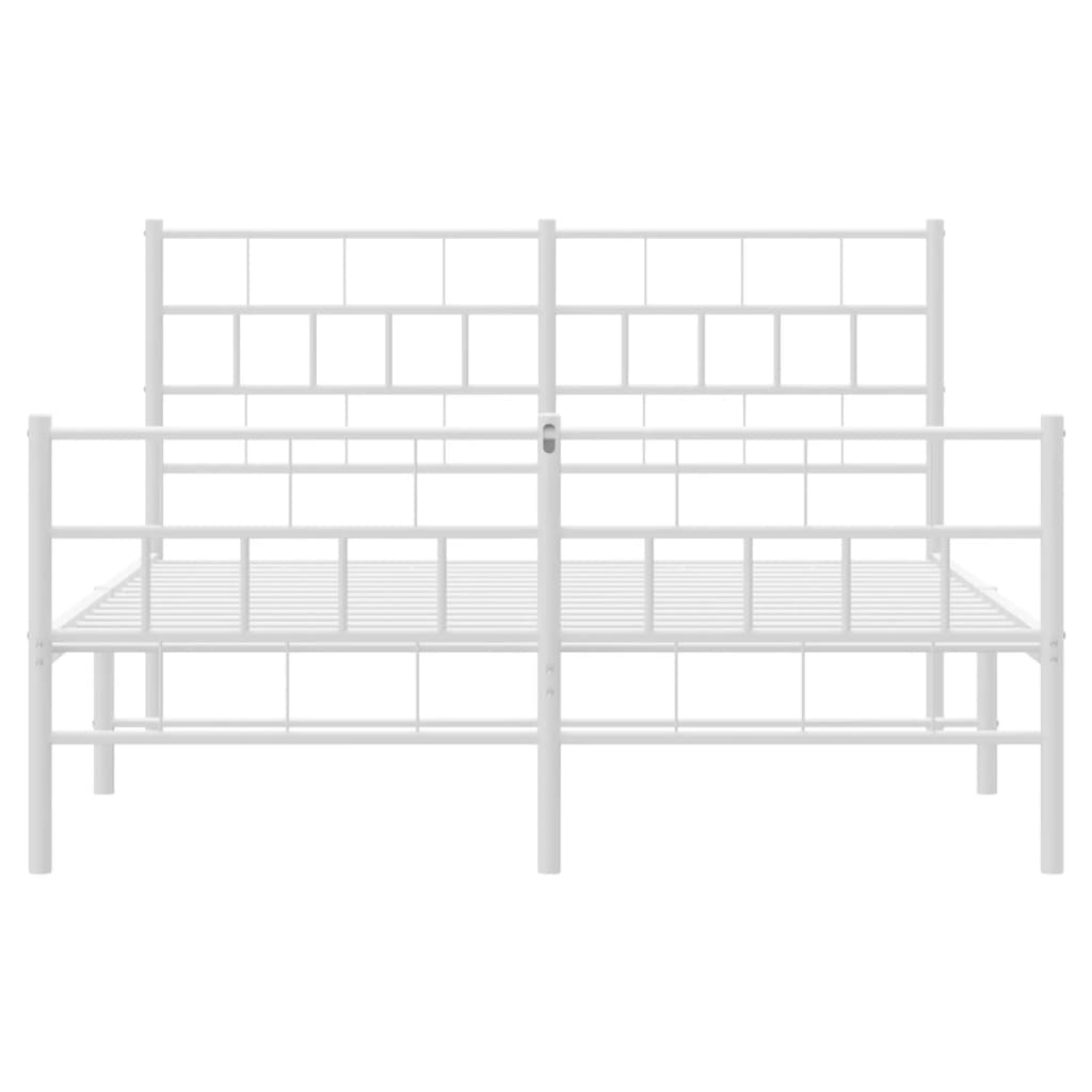 Metal Bed Frame without Mattress with Footboard White 150x200cm