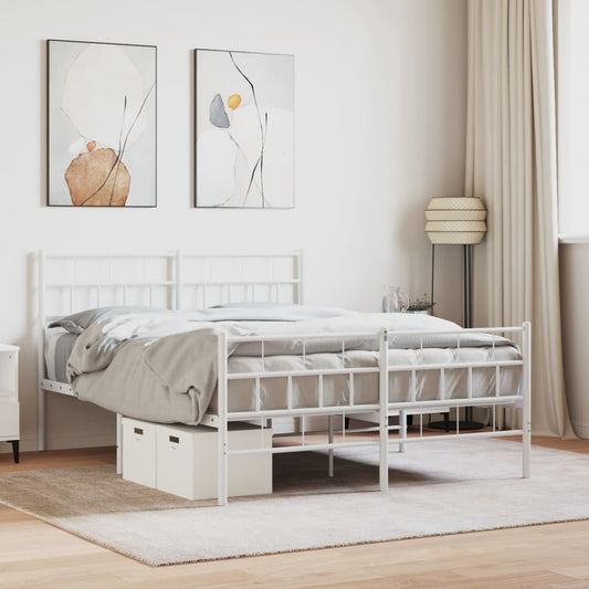 Metal Bed Frame without Mattress with Footboard White 150x200cm