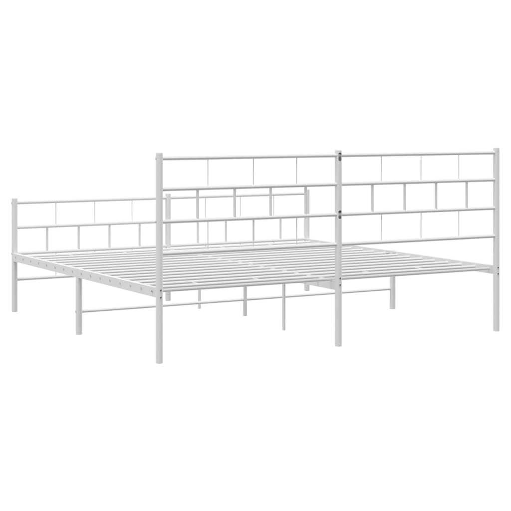 Metal Bed Frame without Mattress with Footboard White 183x213cm