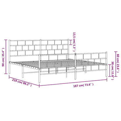 Metal Bed Frame without Mattress with Footboard White 183x213cm