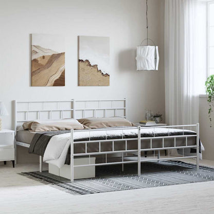 Metal Bed Frame without Mattress with Footboard White 183x213cm