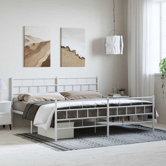 Metal Bed Frame without Mattress with Footboard White 183x213cm
