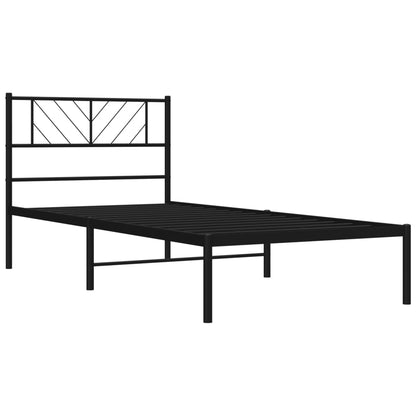 Metal Bed Frame without Mattress with Headboard Black 80x200cm