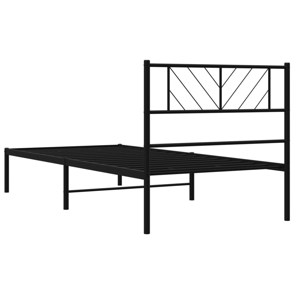 Metal Bed Frame without Mattress with Headboard Black 80x200cm