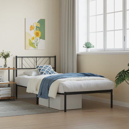 Metal Bed Frame without Mattress with Headboard Black 80x200cm