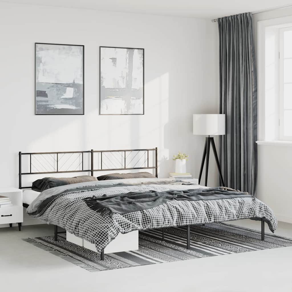 Metal Bed Frame without Mattress with Headboard Black 183x213cm