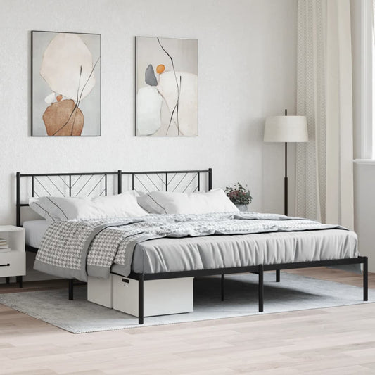 Metal Bed Frame without Mattress with Headboard Black 183x213cm