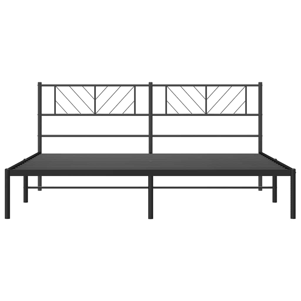 Metal Bed Frame without Mattress with Headboard Black 193x203cm