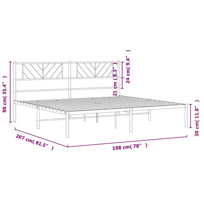 Metal Bed Frame without Mattress with Headboard Black 193x203cm