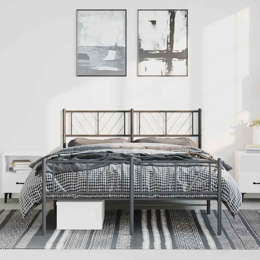 Metal Bed Frame without Mattress with Footboard Black 135x190cm