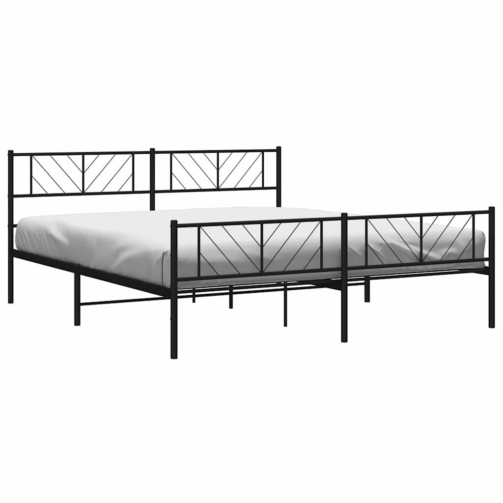 Metal Bed Frame without Mattress with Footboard Black 193x203cm