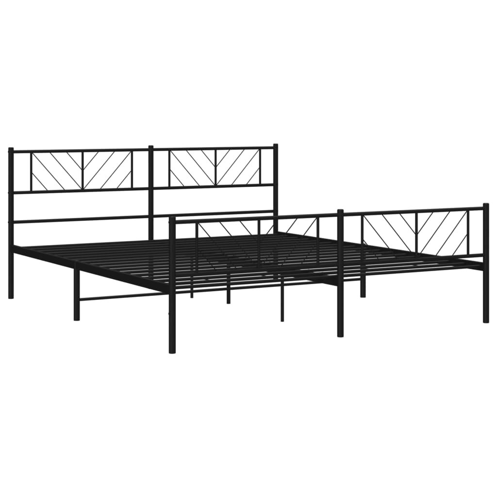 Metal Bed Frame without Mattress with Footboard Black 193x203cm