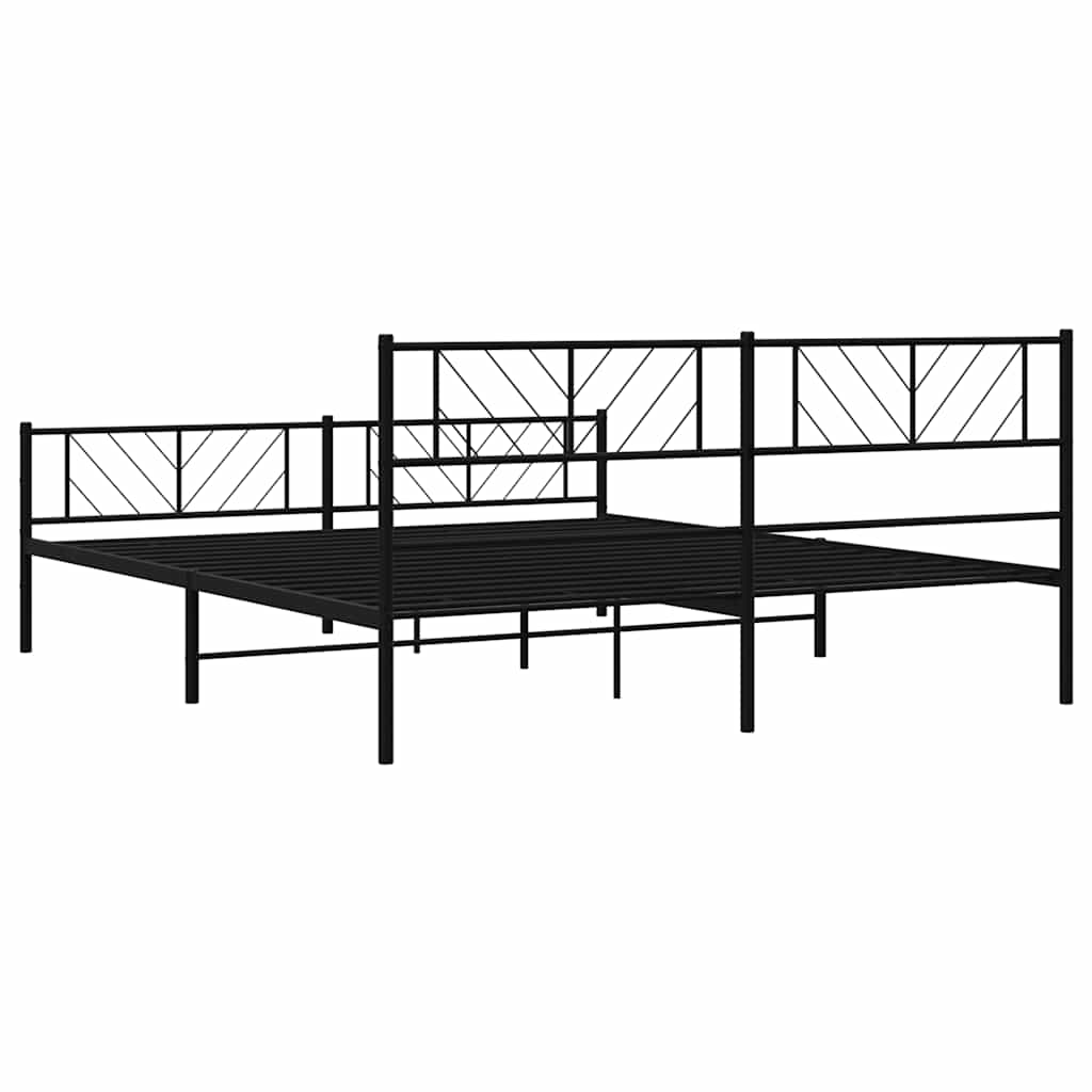 Metal Bed Frame without Mattress with Footboard Black 193x203cm