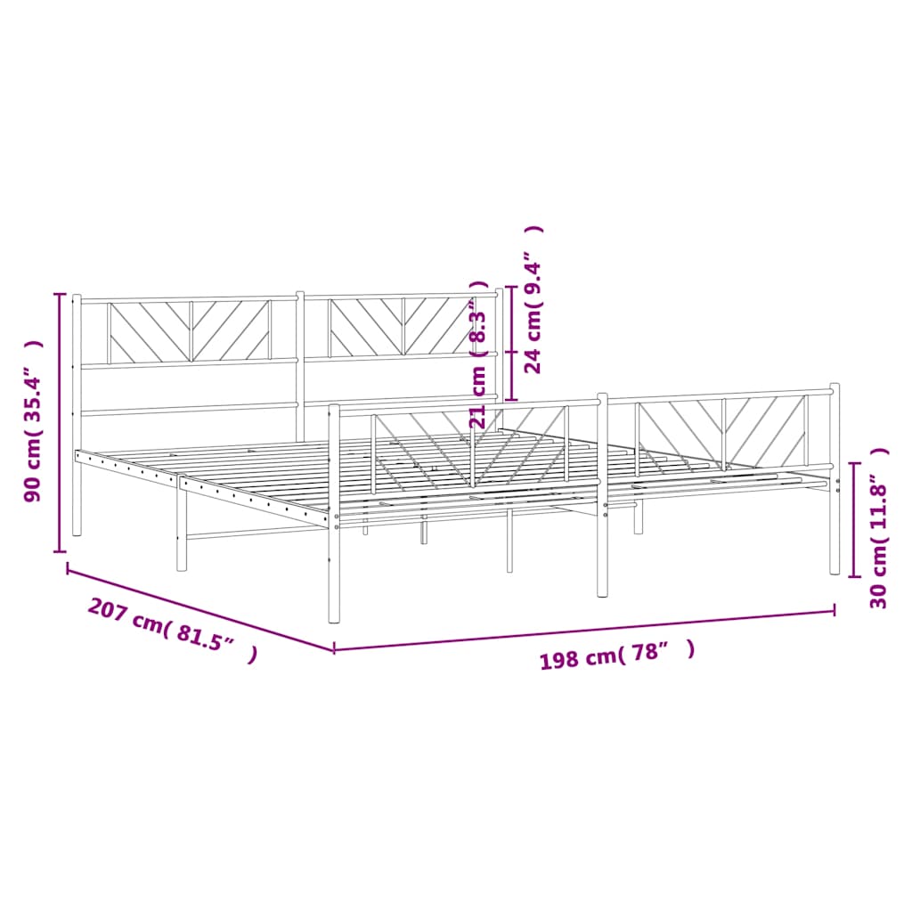 Metal Bed Frame without Mattress with Footboard Black 193x203cm