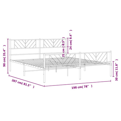 Metal Bed Frame without Mattress with Footboard Black 193x203cm