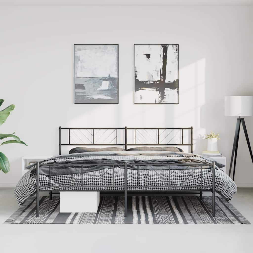 Metal Bed Frame without Mattress with Footboard Black 193x203cm