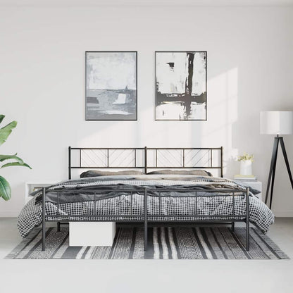 Metal Bed Frame without Mattress with Footboard Black 193x203cm