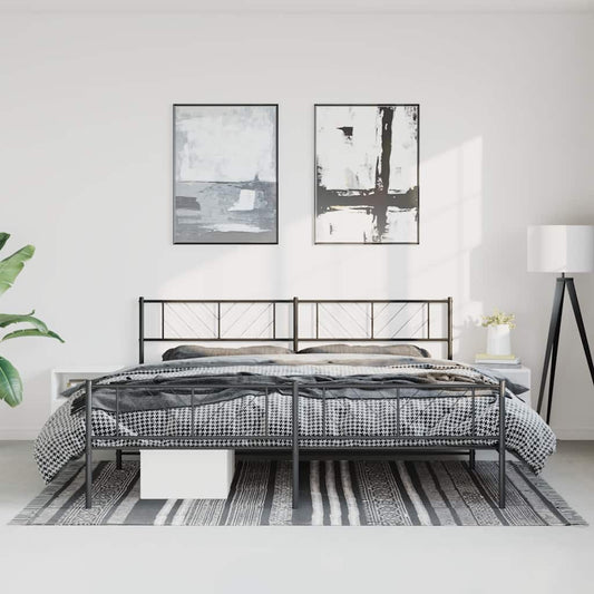 Metal Bed Frame without Mattress with Footboard Black 193x203cm