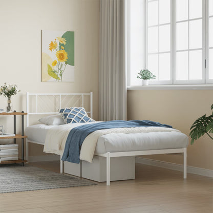 Metal Bed Frame without Mattress with Headboard White 90x200cm
