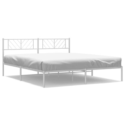 Metal Bed Frame without Mattress with Headboard White 193x203cm