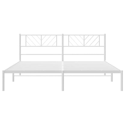Metal Bed Frame without Mattress with Headboard White 193x203cm