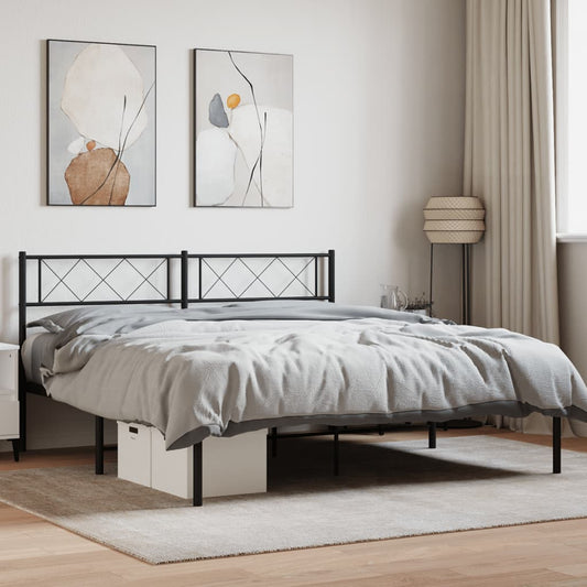 Metal Bed Frame without Mattress with Headboard Black 120x200cm