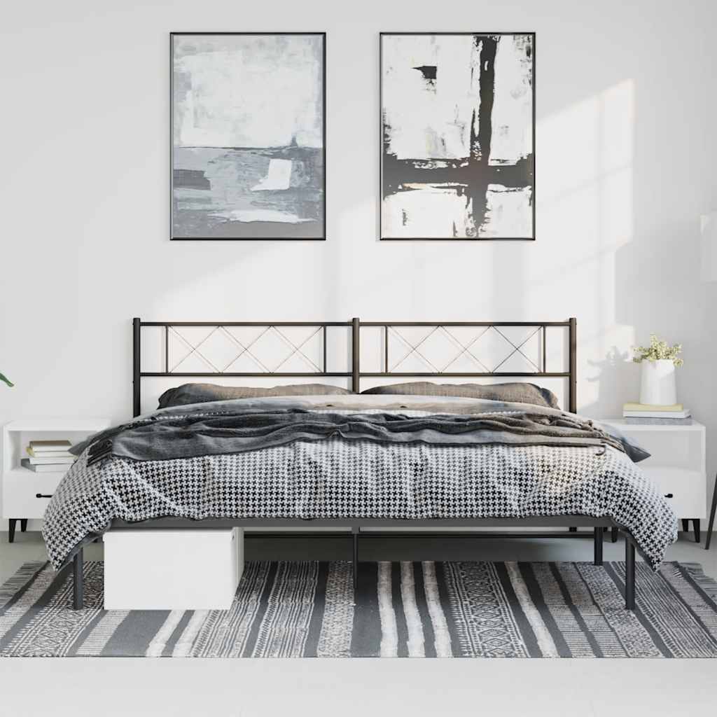 Metal Bed Frame without Mattress with Headboard Black 183x213cm
