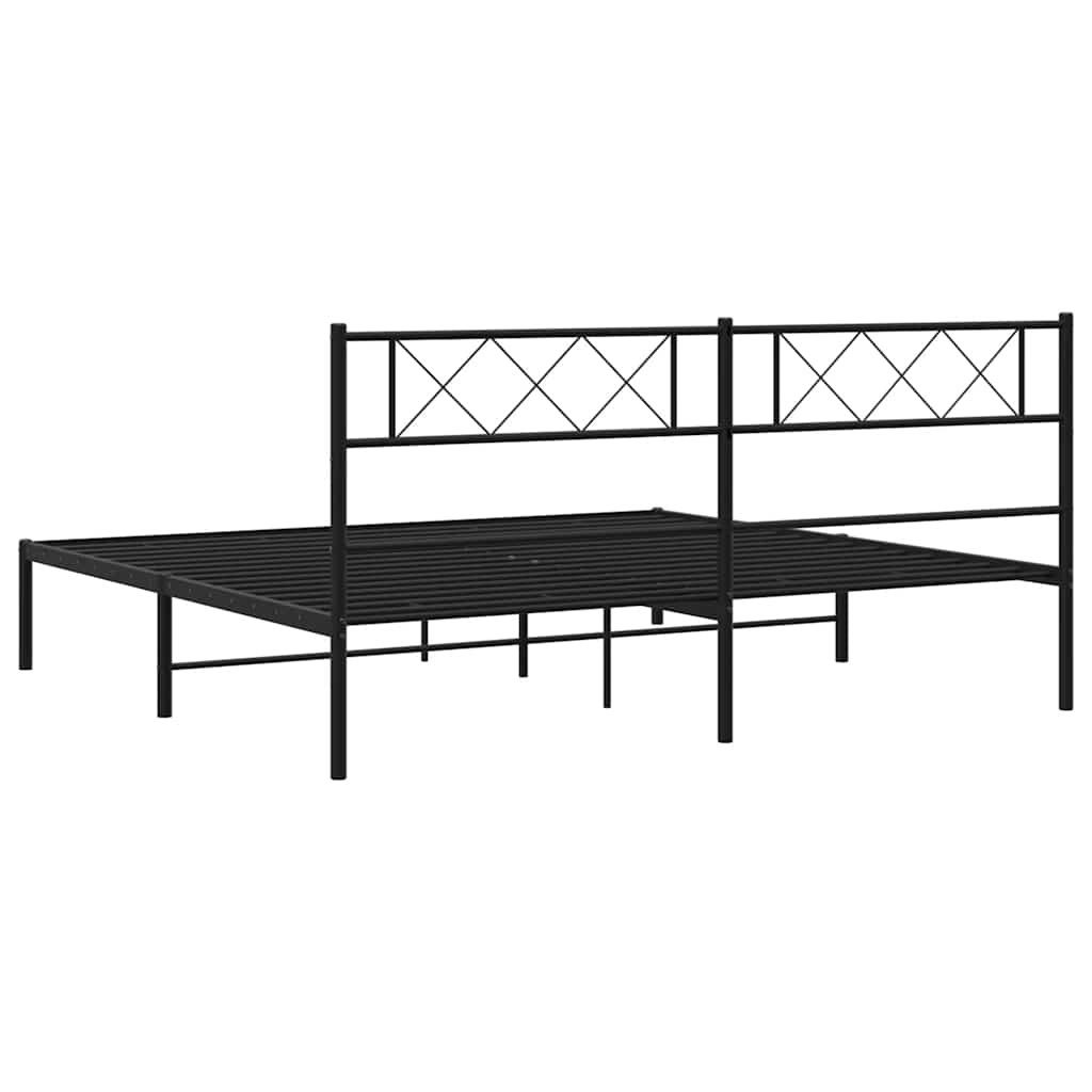 Metal Bed Frame without Mattress with Headboard Black 183x213cm