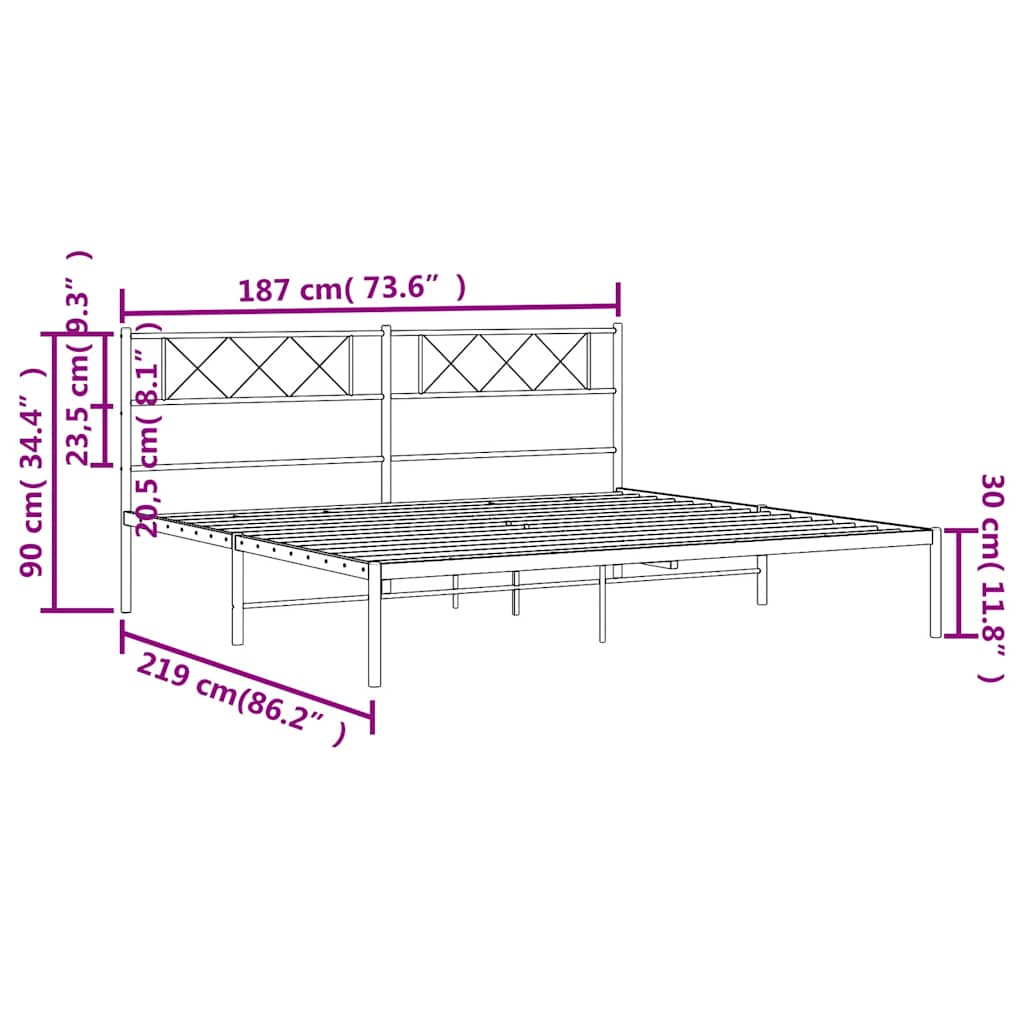Metal Bed Frame without Mattress with Headboard Black 183x213cm