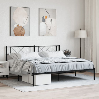 Metal Bed Frame without Mattress with Headboard Black 183x213cm