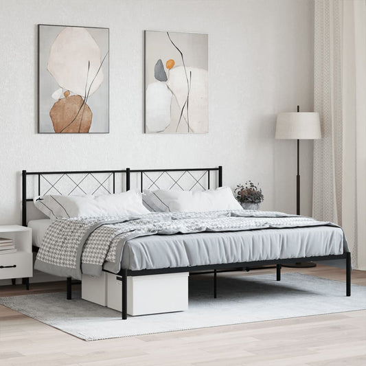 Metal Bed Frame without Mattress with Headboard Black 183x213cm