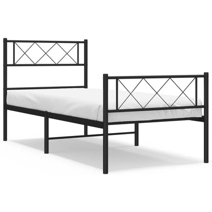 Metal Bed Frame without Mattress with Footboard Black 75x190cm