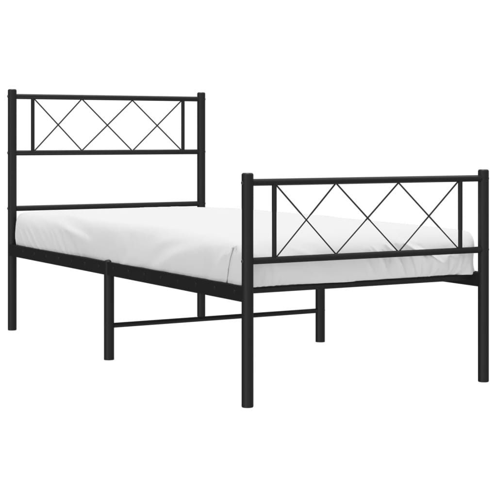 Metal Bed Frame without Mattress with Footboard Black 75x190cm