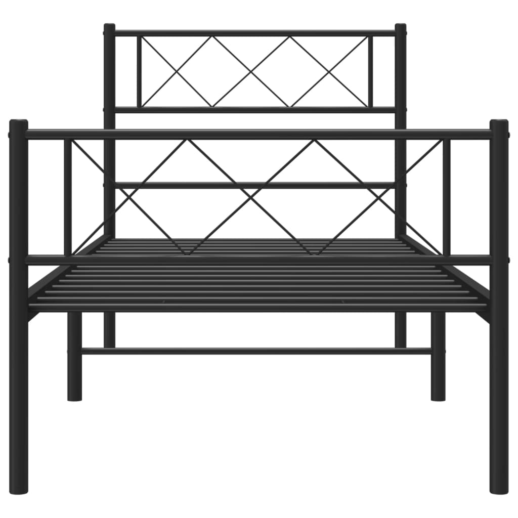 Metal Bed Frame without Mattress with Footboard Black 75x190cm