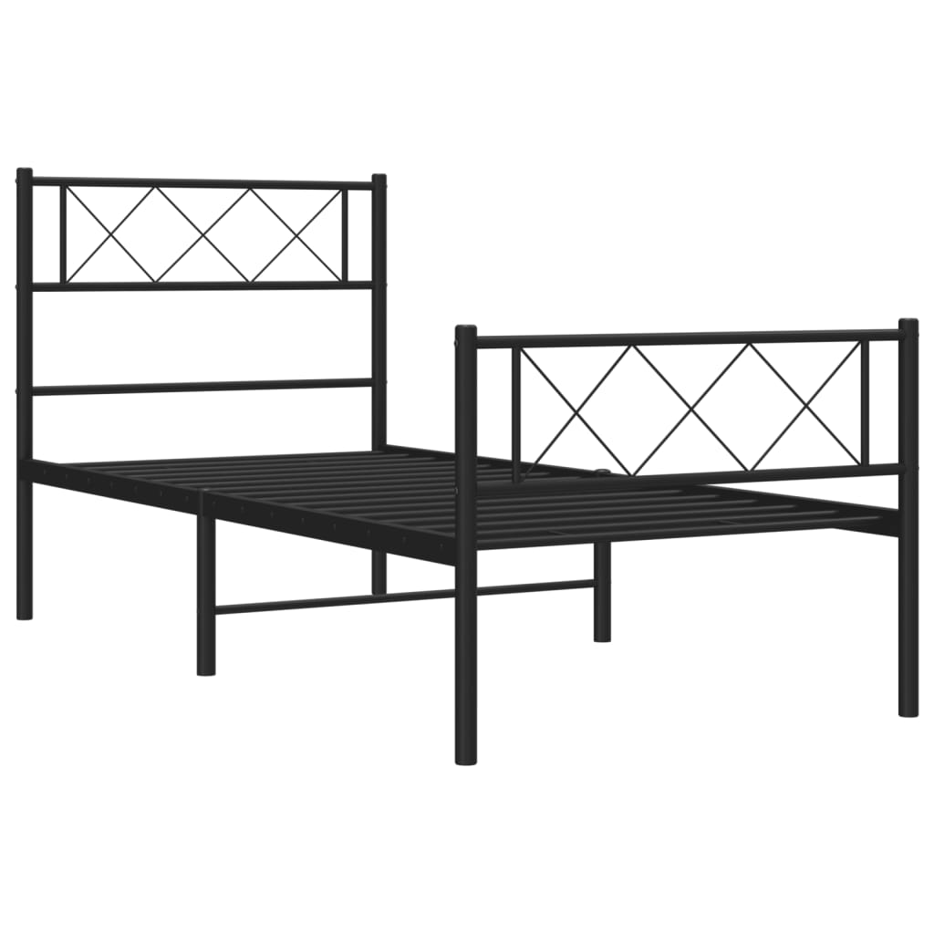 Metal Bed Frame without Mattress with Footboard Black 75x190cm