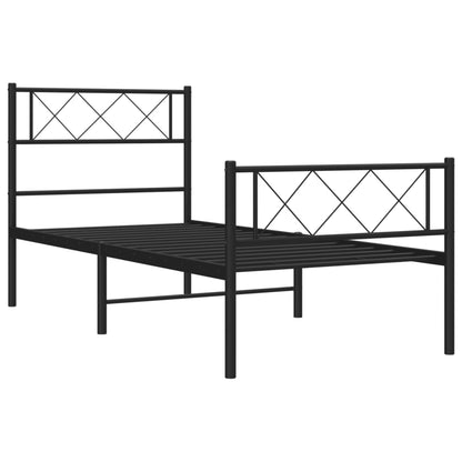 Metal Bed Frame without Mattress with Footboard Black 75x190cm