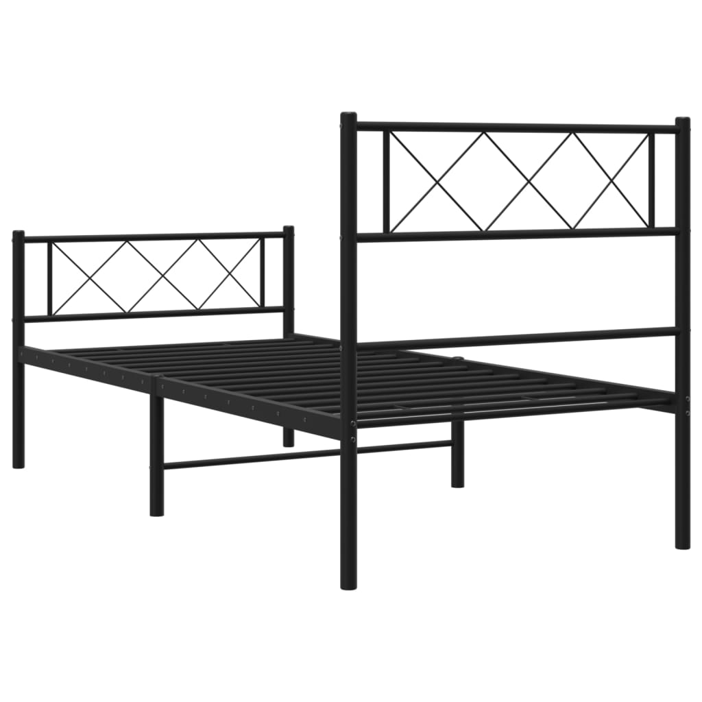 Metal Bed Frame without Mattress with Footboard Black 75x190cm