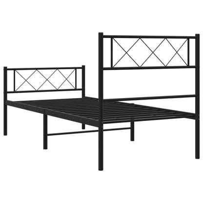 Metal Bed Frame without Mattress with Footboard Black 75x190cm