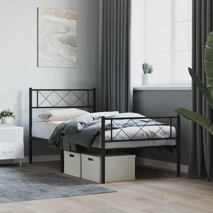 Metal Bed Frame without Mattress with Footboard Black 75x190cm