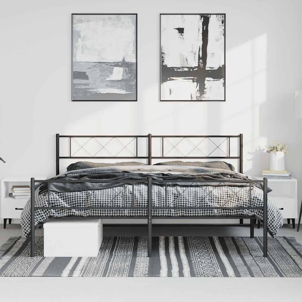 Metal Bed Frame without Mattress with Footboard Black 193x203cm