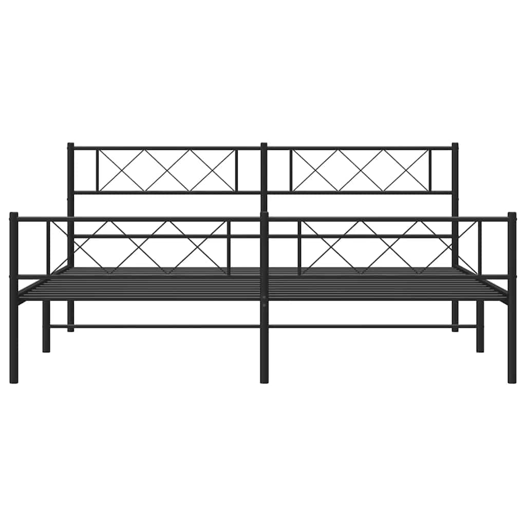 Metal Bed Frame without Mattress with Footboard Black 193x203cm
